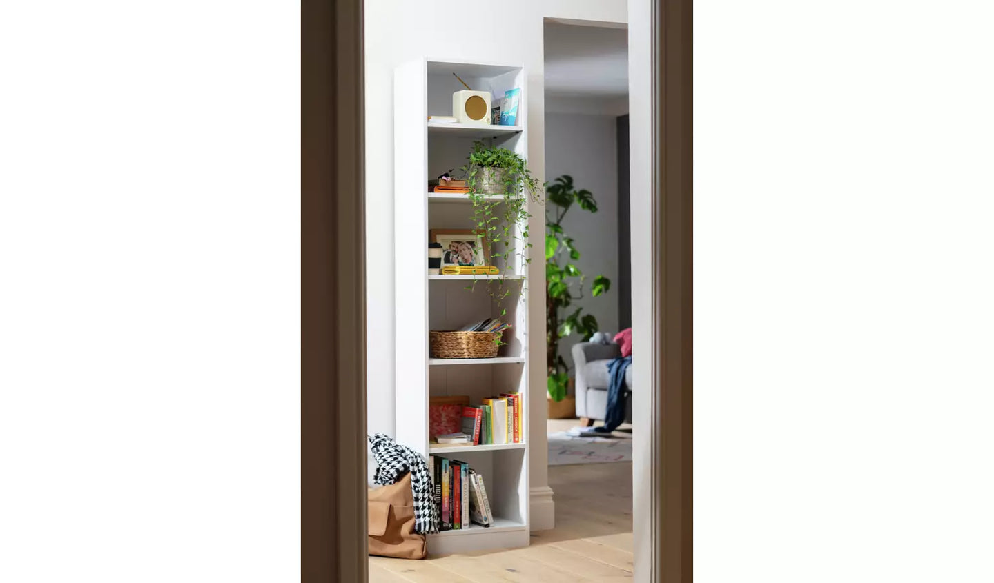 Assembled Maine Narrow Bookcase - White